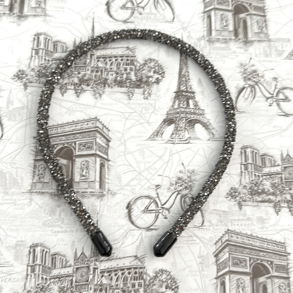 Charcoal dark grey crystal headband
